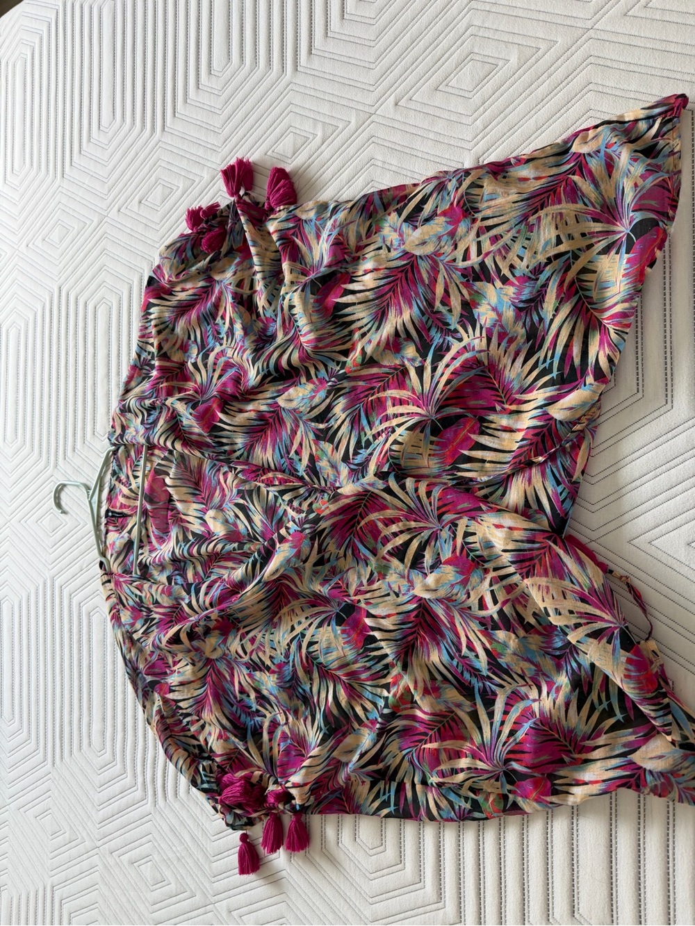 Mossimo Supply Co. Tropical Leaf Print Romper in Magenta, Teal & Cream